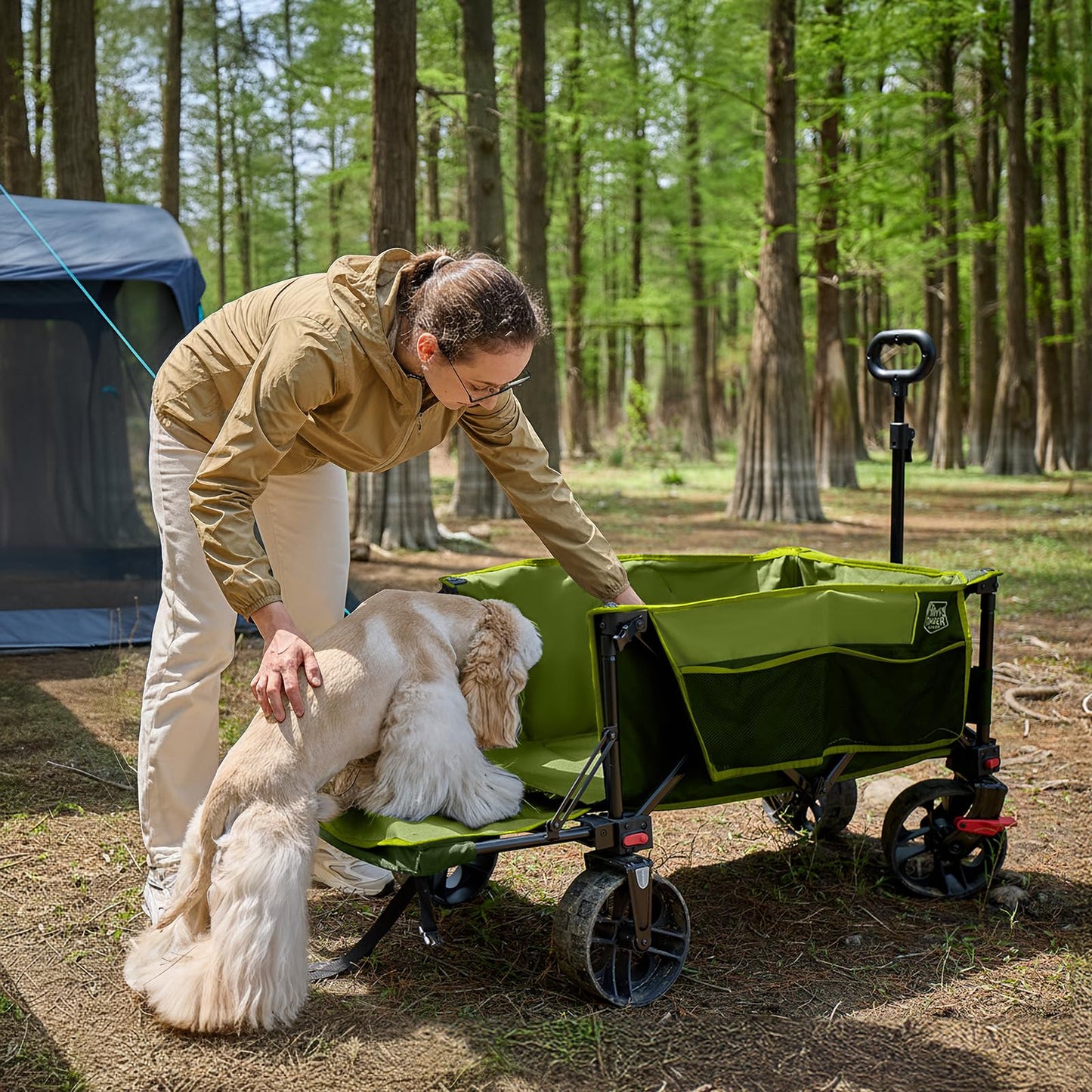 Timber Ridge 47" L Collapsible Wagon with Tailgate & Brake, 300 lbs Heavy Duty Beach Wagon with All-Terrain Big Wheels, 250L Foldable Utility Cart for Sand Camping Sports Shopping, Green