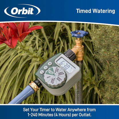Orbit Programmable Digital Hose Watering Timer - Battery Powered with LCD Screen | 1 Outlet, Rain Delay Feature
