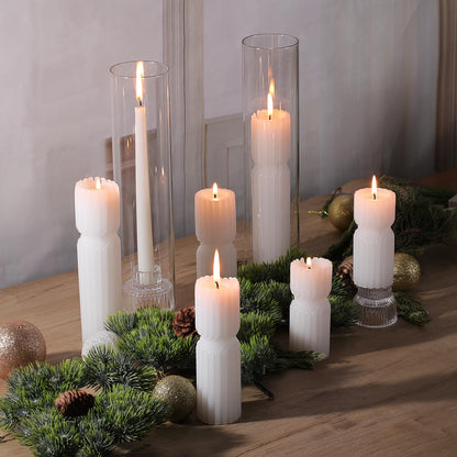 LETINE Ribbed Pillar Candles Set of 3 - White Unscented Soy Wax Spiral Spire Candles for Home Decor, Bulk Candles for Entryway Table, Living Room, Shelf & Coffee Table Decor Aesthetic