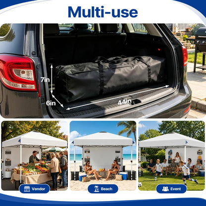10x10 FT Pop Up Canopy Outdoor Tent with 1 Sidewall and 6 Pockets, 1-Button Push Easy Set Up, 3-Height Adjustable Beach Shade, Heavy Duty Sun Shelter for Vendor Events Camping Party Outdoor Activities