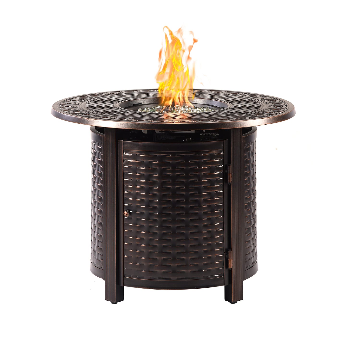 Oakland Living Round 34 in. x 34 in. Aluminum Propane Fire Pit Table with Glass Beads, Two Covers, Lid, 37,000 BTUs in Copper Finish