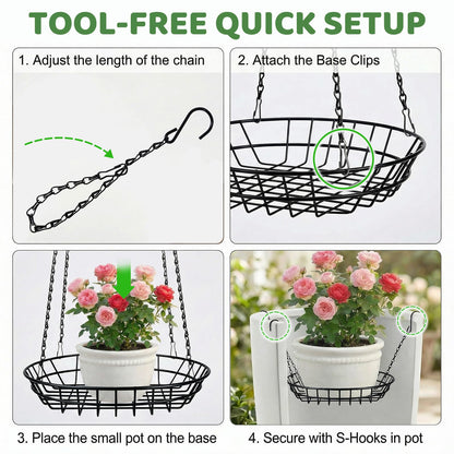 REDPOPO Adjustable Planter Insert for Large Pots 12-18 Inch, Stainless Steel Plant Riser with 4 S Hooks & Chains, Pot Filler for Tall Planters to Reduce Soil,Rust Proof Plant Pot Riser for Pots