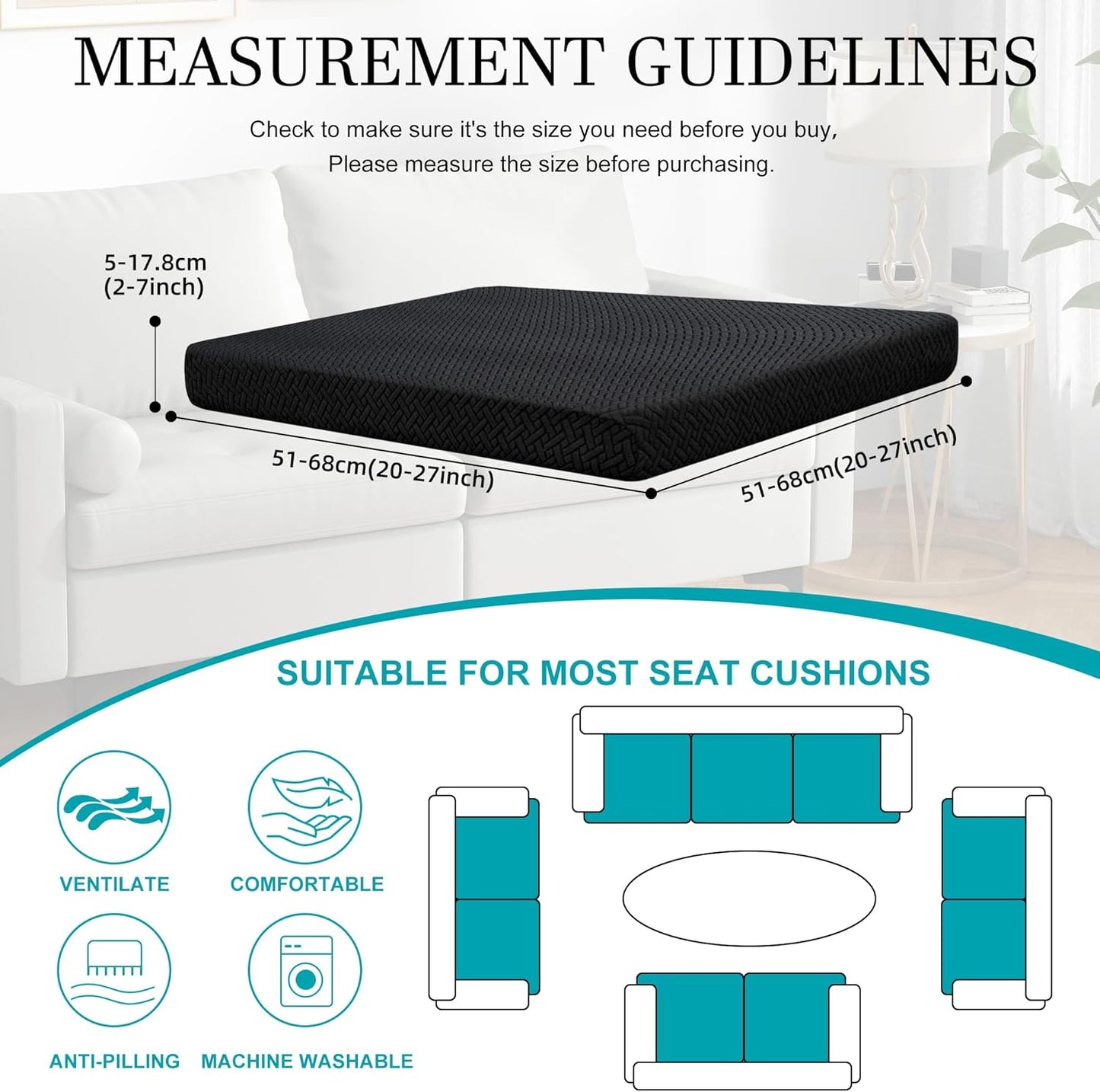 Skiennix 12-Pack Stretch Patio Cushion Covers - Washable Outdoor Sofa Slipcovers | Black