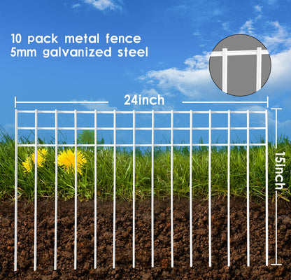 24x15-inch No Dig Animal Barrier Fence, 20 Pack White Dig Protective Fence with 2 inch Spike spacing, Dog/Rabbit/Groundhog Underground Defence, for Outdoor Garden Patio