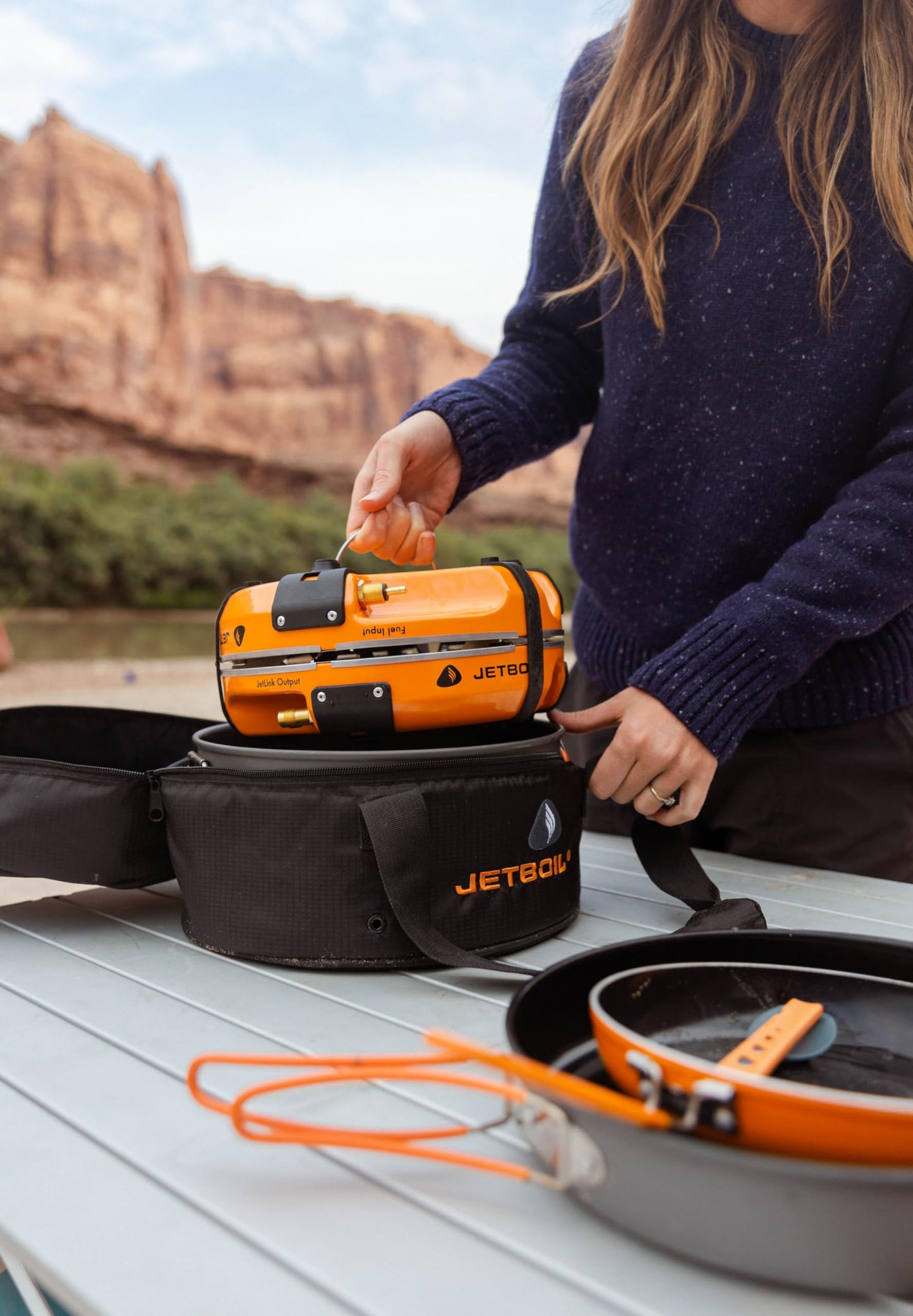 Jetboil Genesis Basecamp Camping and Overlanding Stove Cooking System with Camping Cookware Orange