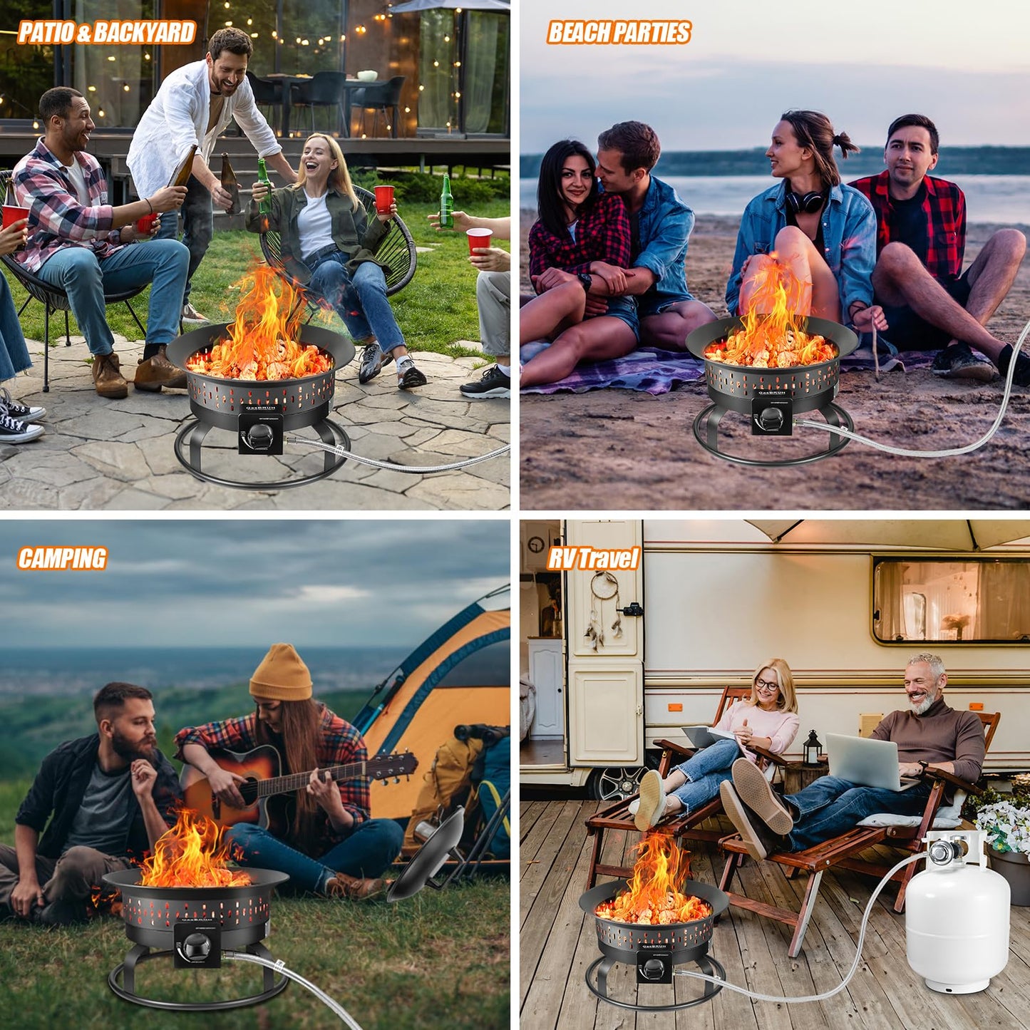GasBRUH Outdoor Portable Propane Fire Pit, 19-Inch,60,000 BTU with Cover&Carry Kit,Camping Propane Fire Pits,Gas Firebowl,Portable Gas Fire Pit for Outside Patio,Backyard,Camping,RV,Deck,Tailgating