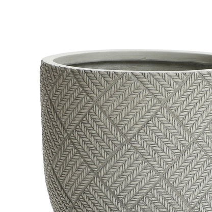 LuxenHome 14-Inch Dia Round Concrete Planters, Large Outdoor Indoor Decorative Plant Pots with Drainage Holes and Rubber Plug, Modern Gray Glen Woven Pattern Flower Pot Planters for Home Garden Patio
