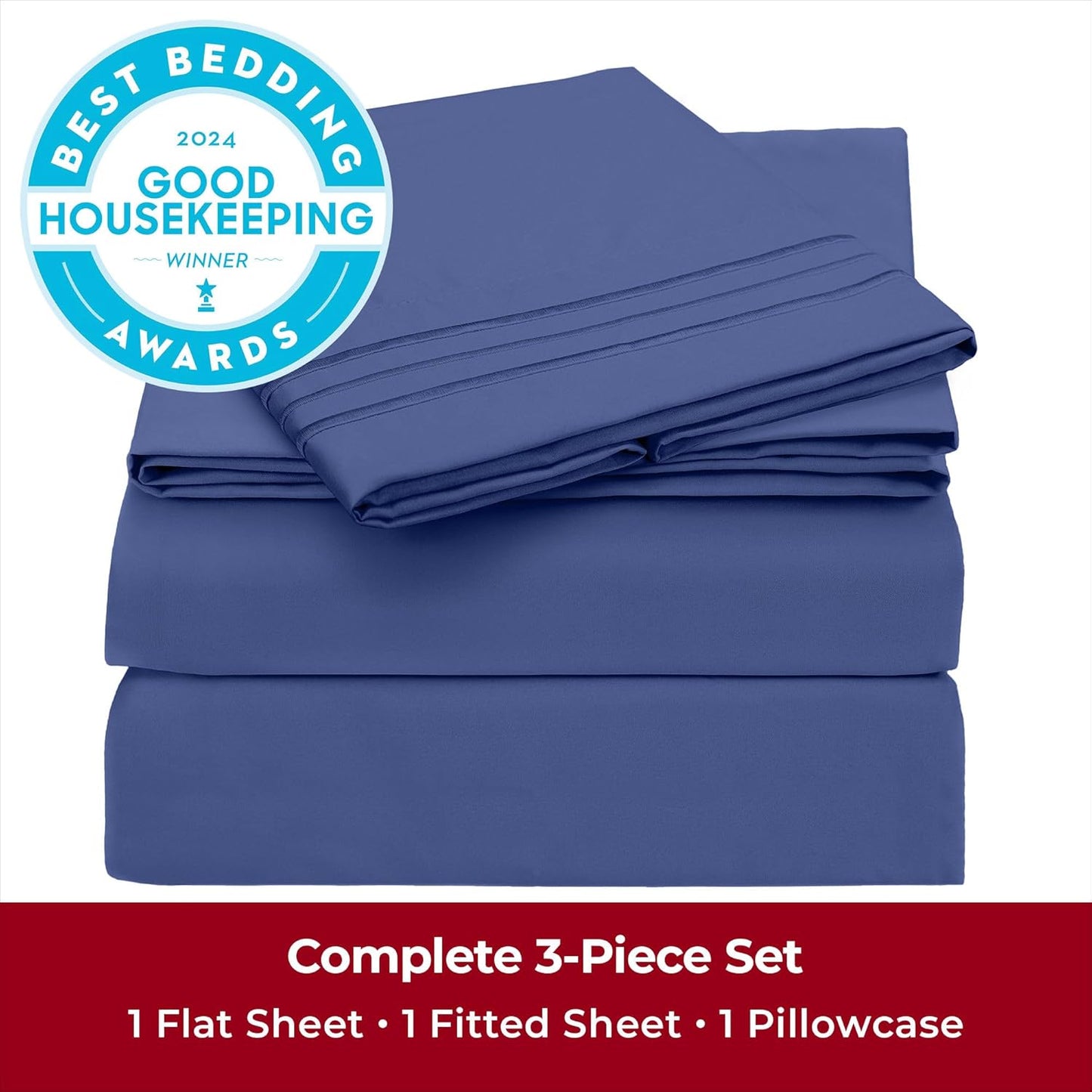 Mellanni Twin XL Sheets Set - 3 PC Hotel Luxury Bedding - Extra Soft, Cooling, Stain Resistant | Blue Nova