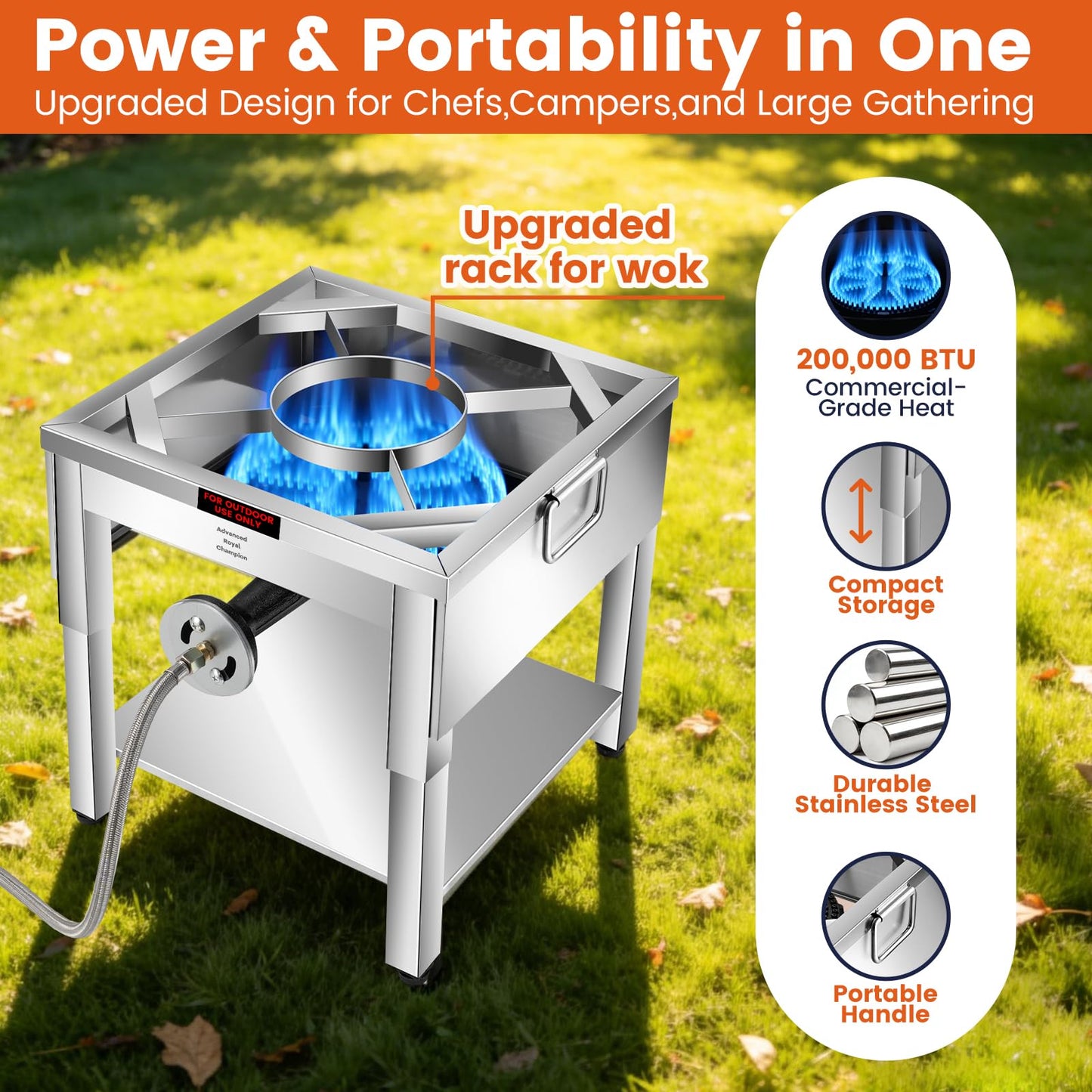 ARC Single Burner Propane Stove with Foldable Legs -Extra Large 17"Cubic,High-pressure 20PSI Stainless Steel Propane Burners for Outdoor Cooking Turkey Fry, Seafood Boil, BBQ, Homebrewing