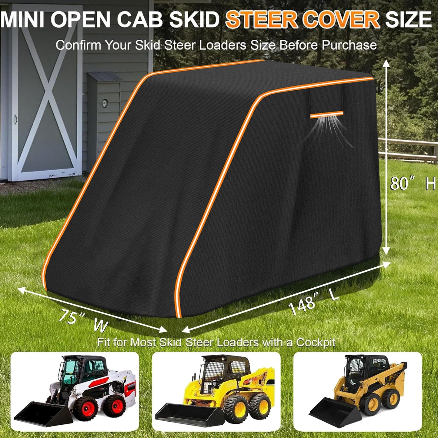 Xmuzua 900D Skid Steer Cover Waterproof Heavy Duty, UV Protection Track Loader Cover Compatible with Bobcat, John Deere, Kubota, Caterpillar, Case, New Holland, JCB, (148"x 75"x 80")
