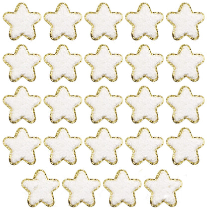 24 Pieces Star Chenille Patches,Cute Iron on Patches for Clothes,Iron on Stars Fabric Embroidered Patches for Women Backpack Hat Jacket Jean Decorative Applique(Star,White)