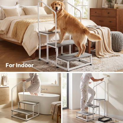Veehoo RV Steps with Handrail for Dog Outdoor, 3 Steps Dog Hot Tub Step with Handrail for 5th Wheel RVs Camper Trailers, Non Slip Large Dogs Mobile Home Stairs Waterproof for Car Truck, up to 300 lbs