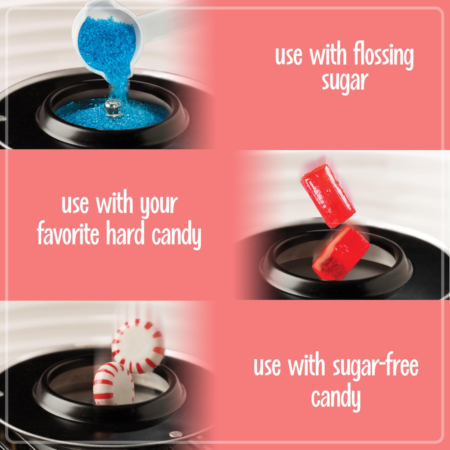 Nostalgia Vintage Hard and Sugar Free Candy Countertop Cotton Candy Maker, Includes 2 Reusable Cones And Sugar Scoop – Pink