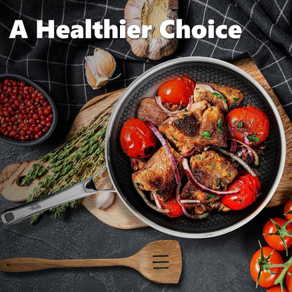 OATOFP Non Stick Frying Pans Set with Lids, Hybrid Skillet Set Nonstick (8+10+12inch), Pans for cooking, PFOA Free Stainless Steel Kitchen set, Dishwasher and Oven-Safe Cookware Sets