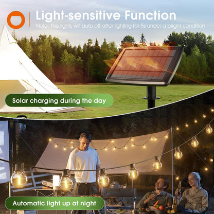 addlon 56FT(50+6) Solar String Lights Outdoor with Remote, 27 Shatterproof G40 Bulbs, Solar Powered & USB Charging Patio Lights & 20 Inch Outdoor Ceiling Fans with Lights for Patios