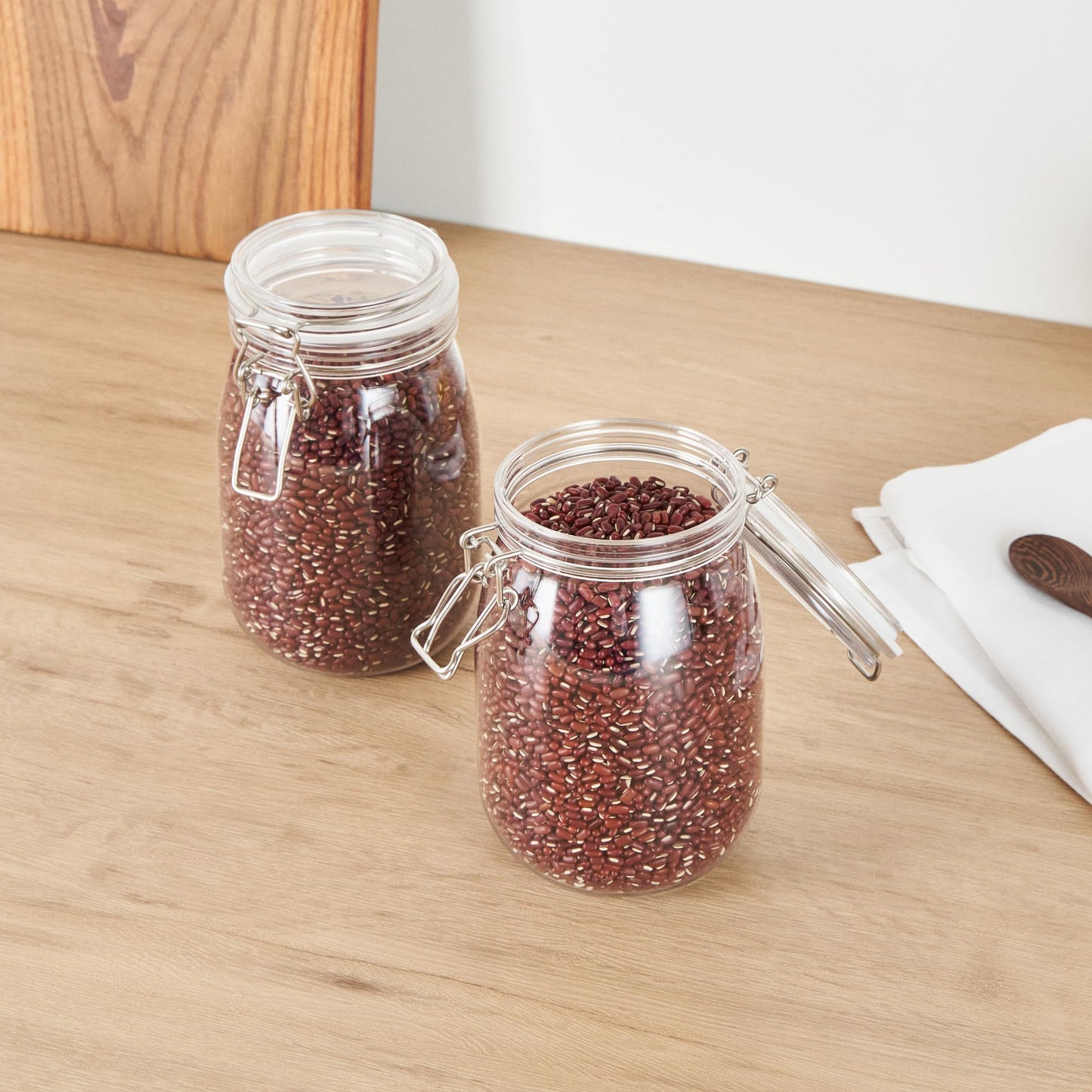 Restaurantware-Met Lux 39 Ounce Mason Jars, 20 Airtight Storage Jars With Lids - Rubber Gasket, Wide Mouth, Clear Plastic Round Canisters, Durable, For Kitchen And Pantry Storage Of Bulk Dry Food