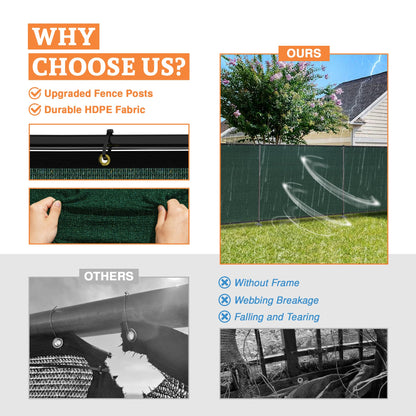 AwnPro 6' x 24' Outdoor Privacy Fence with Iron Poles Ground Spikes Dog Metal Garden Privacy Fence Backyard Patio Yard Barrier Boarder Divider (Green)