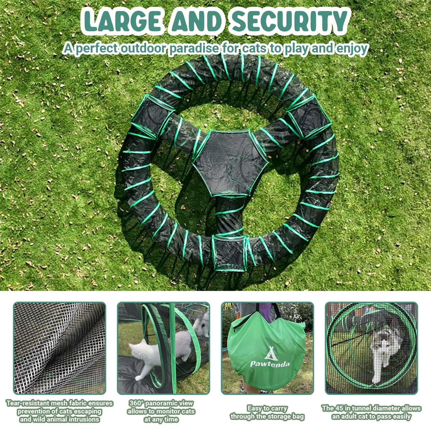 Pawtenda Outdoor Cat Enclosures, 10 in 1 Cat Tent with Tunnels for Outside, Large Space Catio Outdoor Pet Enclosure for Indoor Kitty, Enclosed Pet Playpen
