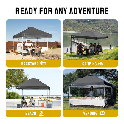 CROWN SHADES 10x10 Pop Up Canopy - Beach Tent with CenterLok One Push Setup - Easy Outdoor Sun Shade Shelter for Events, Parties - Gazebo with STO-N-Go Cover Bag, Silver Coated Top, Grid Grey