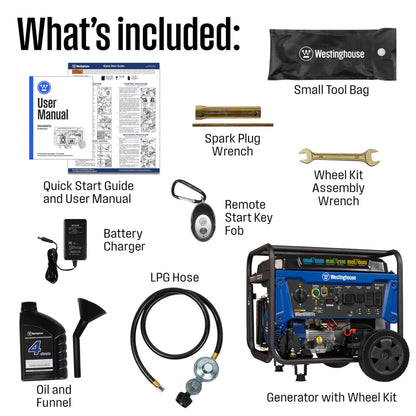 Westinghouse 13500 Peak Watt Tri-Fuel Home Backup Portable Generator, Remote Electric Start, Transfer Switch Ready, Gas, Propane, and Natural Gas Powered
