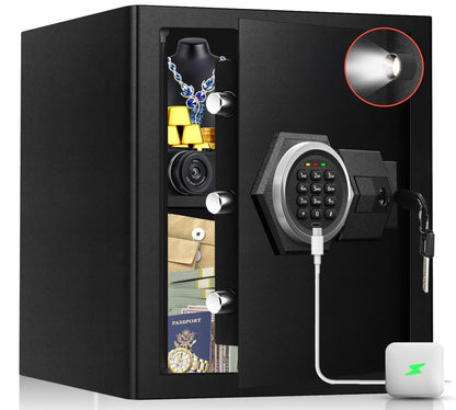 Fdsutvit Fireproof Home Safe Box- Steel Digital Combination Lock Security Box with Type-C Backup & Sensor Light, Key Lock Safety Box for House Office Documents Money Jewelry Handgun - Black 2.8 Cu Ft