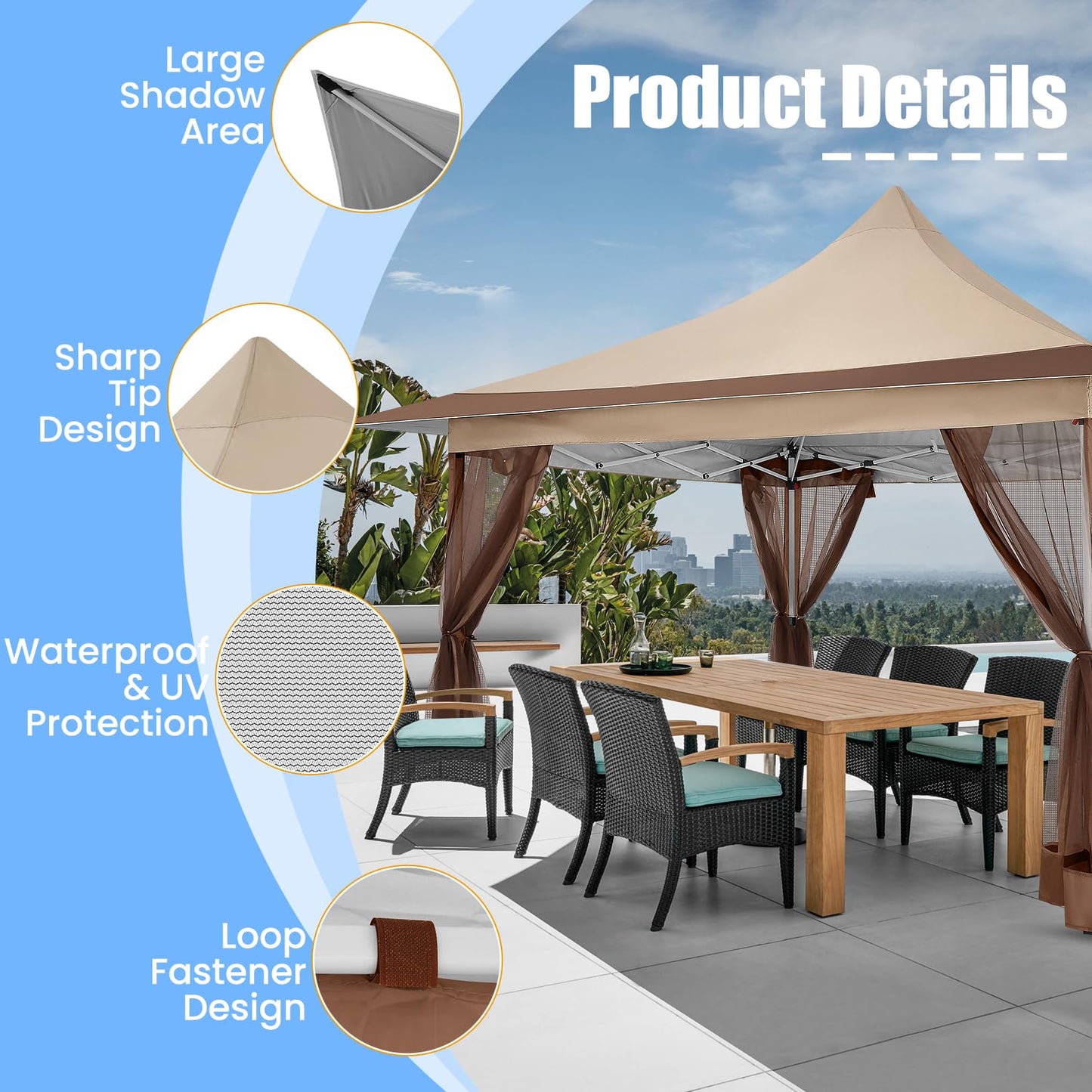 COBIZI 12x12 Pop up Canopy Gazebo on Clearance, Outdoor Canopy Tent with Mosquito Netting & Sandbags,Patio Portable Gazebo for Garden,Backyard & Lawn,Khaki