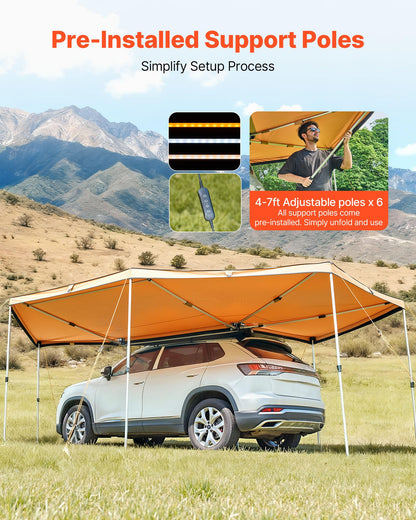 VEVOR 270 Degree Awning with Bulit-in LED Light 3 Colors, 133 sq.ft Driver Side Vehicle Awning, UV50+ Waterproof Car Side Awnings, All-Weather Overland Awnings Car Shelter for SUV Truck Camping