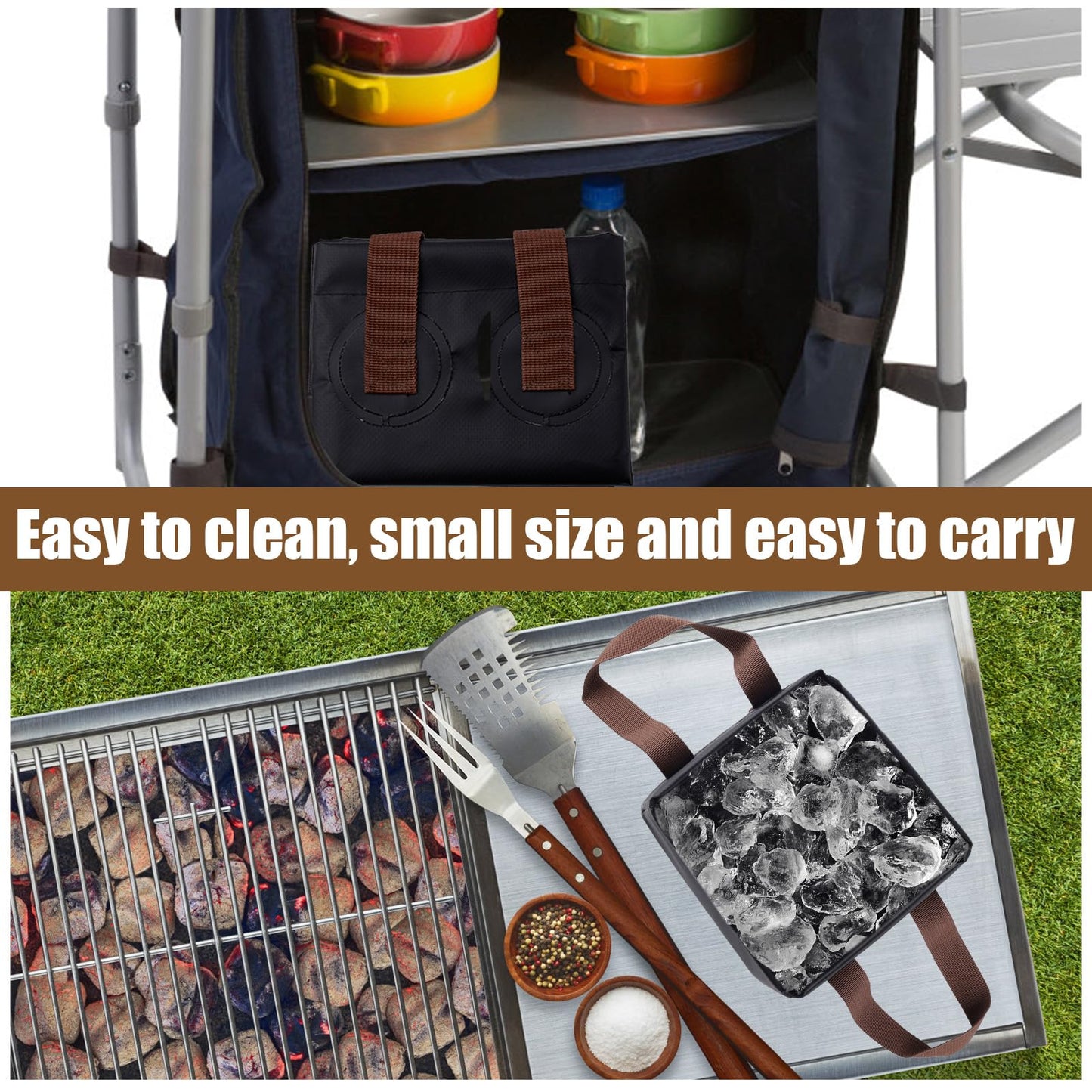 Grill Brush Soak Basin, Grill Brush Collapsible Water Bucket Square Barbecue Rescue Brush Dunk Tank Cleaning Basin for Grill Brush Bristle Free (Only Soak Basin No Grill Brush)