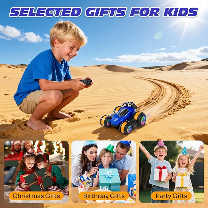 High Speed Remote Control Drift Car for Kids 360 Degree Rotating Deformation Stunt RC Cars for Boys and Girls Ages 3-16 4WD Drift RC Stunt Car with Light for Christmas Birthday Party Gifts (Blue)