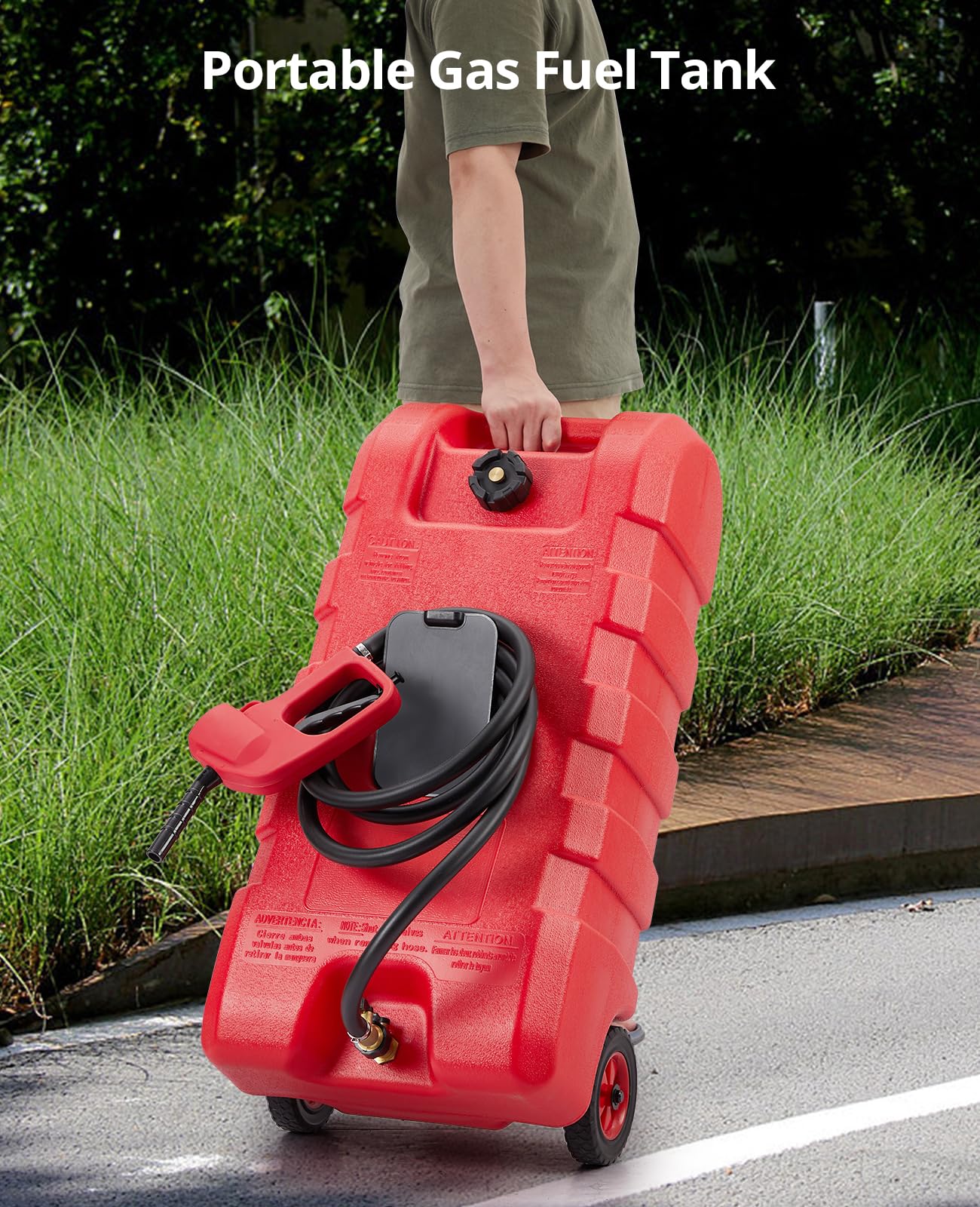 15 Gallon Fuel Caddy,Gas Can with Pump &Manual Nozzle,Fuel Transfer Tanks with 10Ft Delivery Hose and Wheels - for Generators, Tractors, Boats for Farm & Construction Use,Red