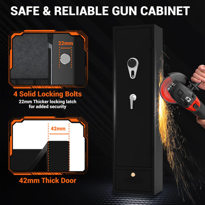 Rifle & Pistol Gun Safe, Quick Access with Fingerprint Lock & Backlit Digital Keypad, Heavy Duty Gun Cabinet with Removable Shelves, Pistol Pockets & Dual Alarm - Home Security Shotgun Locker