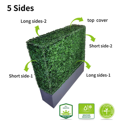 AGPL Upgraded Artificial Boxwood Hedge Wall with Dark Gray Stainless Steel Planter Box (79" Height 48" Width 12" Deep) Room Divider and Privacy Wall (79)