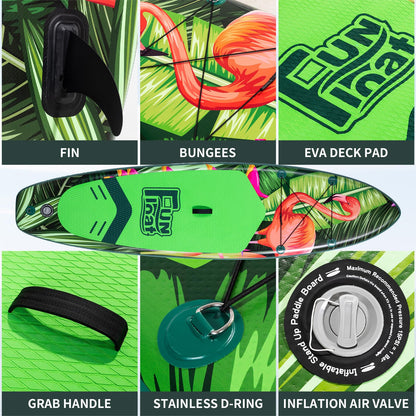 Fun Float SUP, Paddle Board 11'x33 x6 Wide Inflatable Stand Up Paddle Board with Hand Pump, Leash, Adjustable Paddle for Basic Version, 100L Backpack, All-Round Sup Board, Flamingo