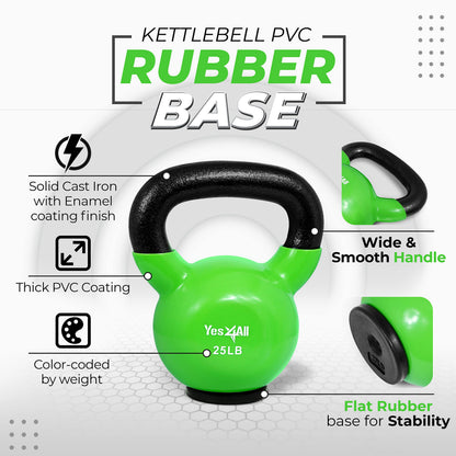 Yes4All Kettlebells Rubber Base, Kettlebell Set for Women, Strength Training Kettlebells Weights (10-65 lbs)