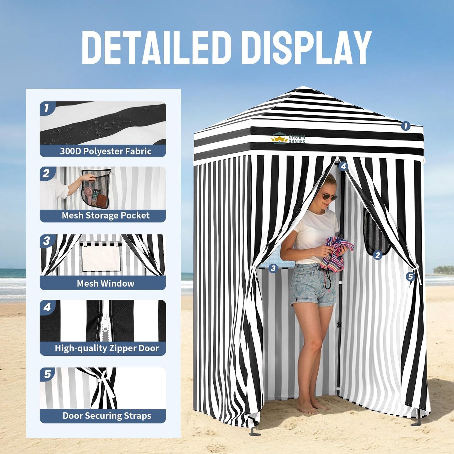 CROWN SHADES 4x4 Pop Up Changing Tent, Patented One-Push Center Lock Portable Changing Room, Privacy Canopy for Camping, Poolside, Beach, Photoshoots, Black/White