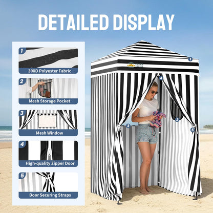 CROWN SHADES 4x4 Pop Up Changing Tent, Patented One-Push Center Lock Portable Changing Room, Privacy Canopy for Camping, Poolside, Beach, Photoshoots, Black/White