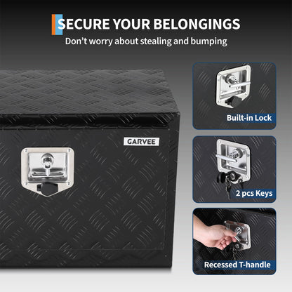Garvee 24"x14"x16" Underbody Truck Tool Box - Heavy Duty Aluminum Diamond Plate Lockable Storage Box with T-Handle Latch & Keys, Waterproof Pickup Trailer Van Under-Vehicle Cargo Box, Black