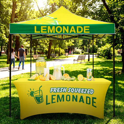 Oudain 10x10 Lemonade Themed Pop up Canopy Tent Commercial Canopy for Food Vendors Heavy Duty Pop up Shelter for Outdoor Catering Advertising Stand with Iron Frame and Silver Coated Fabric