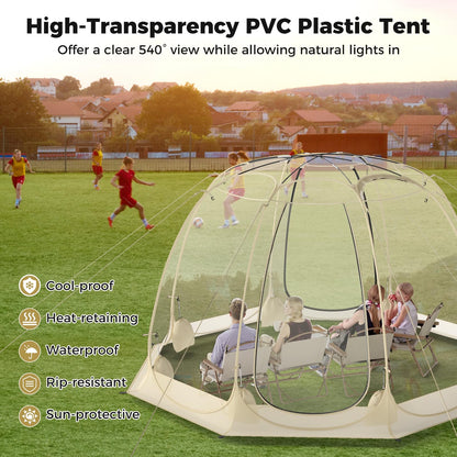 Tangkula Pop Up Bubble Tent, 9.5x9.5 Ft Oversize Outdoor Dome Tent for 4-6 People with 16 Stakes, 8 Wind Ropes, 8 Sandbags, Carrying Bag, Weatherproof Clear Tent for Winter Cold Protection, Camping