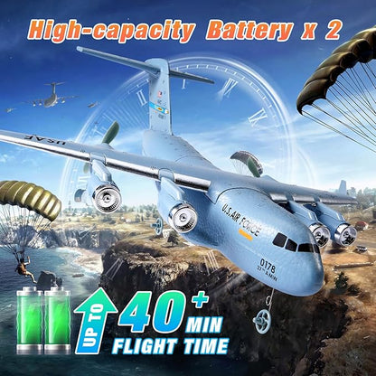 RC Airplane 2CH RC Plane Ready to Fly 2.4GHz C-17 Remote Control Airplane with 6-axis Gyro Stabilizer Globemaster III Military Transport Aircraft for Beginners Boys Kids Adults Patent Pending