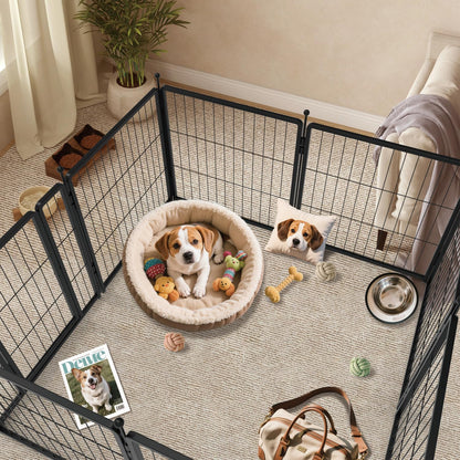 PETREEK Dog Playpen 24 inch 12 Panels for Indoor & Outdoor Use – Heavy-Duty Metal Pet Fence with Ground Stakes, Rounded Ball Tops for Safety, Stable & Foldable Design, Easy to Assemble