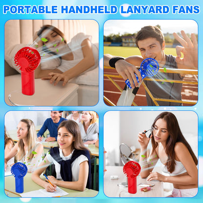 Rossesay 50 Set 4th of July Mini Portable Fans Red White Blue Patriotic Handheld Fans Bulk with Thank You Cards Organza Bags for Summer Independence Day Party Favors, Battery Not Include