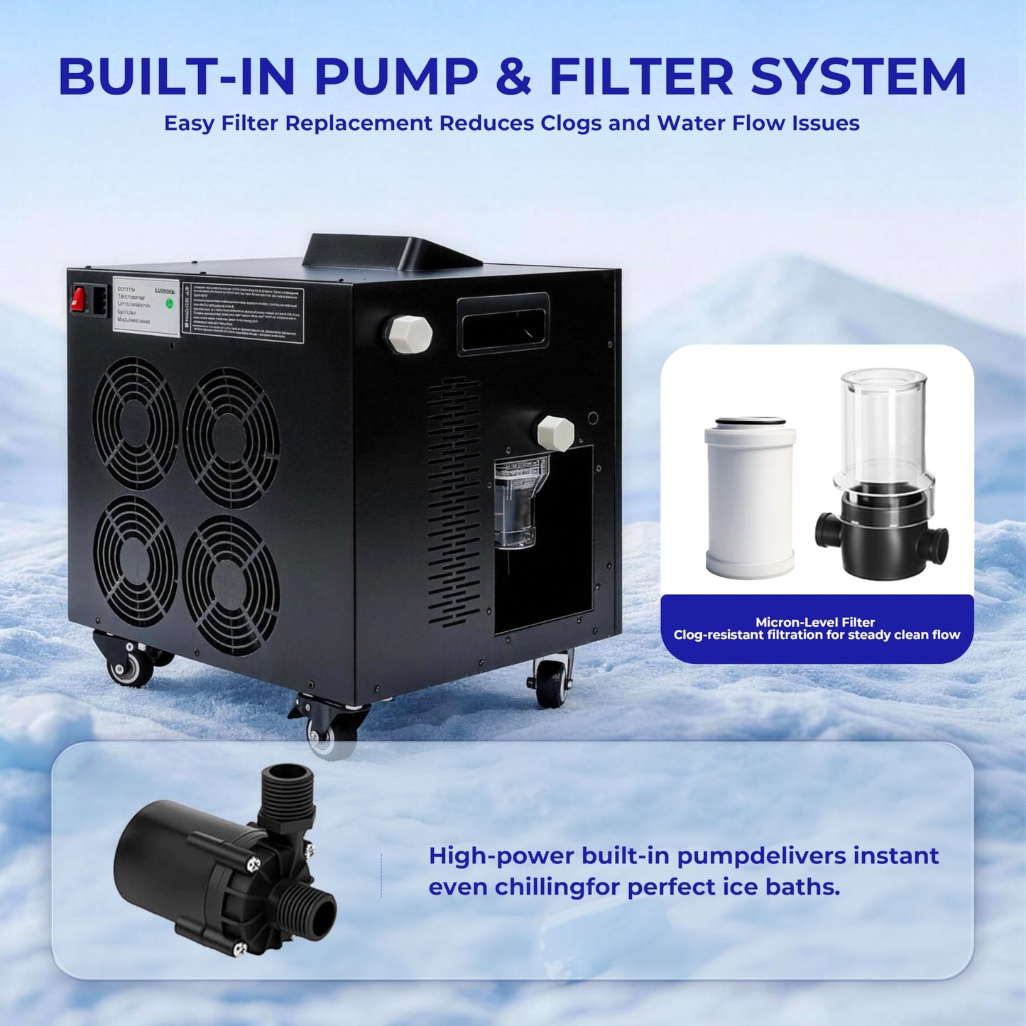 EONIX 1/2HP Upgraded Cold Plunge Chiller,Ice Bath Water Chiller for Cold Plunge Tubs,Built-in Filter & Water Pump, Insulated Hoses,Quiet Operation,Ice Bath Chiller for Cold Therapy Recovery 110V