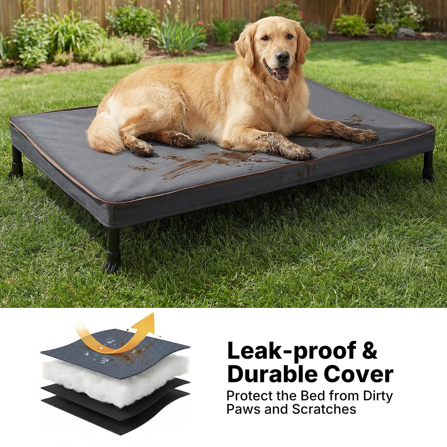 Veehoo Chew Proof Elevated Dog Bed, Indestructible Raised Dog Bed with Exclusive Cover, Washable Orthopedic Padded Pet Cot for Indoor & Outdoor, Large Dog Bed 41" x 27", Dark Grey