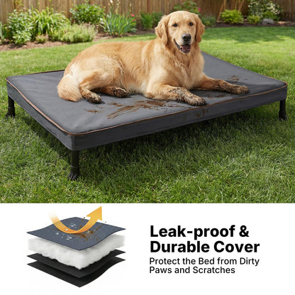 Veehoo Chew Proof Elevated Dog Bed, Indestructible Raised Dog Bed with Exclusive Cover, Washable Orthopedic Padded Pet Cot for Indoor & Outdoor, Large Dog Bed 41" x 27", Dark Grey
