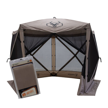 Gazelle Tents™ G5 5-Sided Portable Gazebo with TriTech Mesh, Pop-Up Hub Screen Tent, Waterproof, UV Resistant, 4-Person & Table, Desert Sand, 85" x 115" x 106", GK913, Includes 3 Pack of Wind Panels