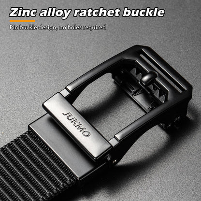JUKMO Men's Ratchet Tactical Belt, 1.5" Nylon Web Work Belt with Automatic Slide Buckle, Adjustable Trim to Fit (Black, Large)