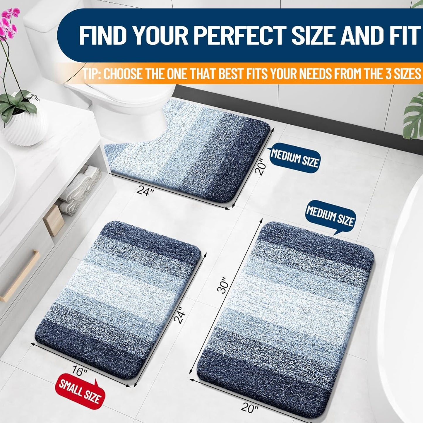 OLANLY Bathroom Rugs - Extra Soft Microfiber Mat, Quick Dry & Machine Washable - 30x20, Navy Blue