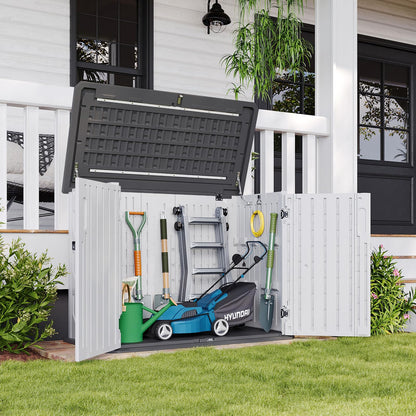 Aoxun Outdoor Storage Cabinet 35 Cu.Ft Resin Waterproof Horizontal Storage Shed for Garbage Bin, Generator, and Lawn Mower (White)