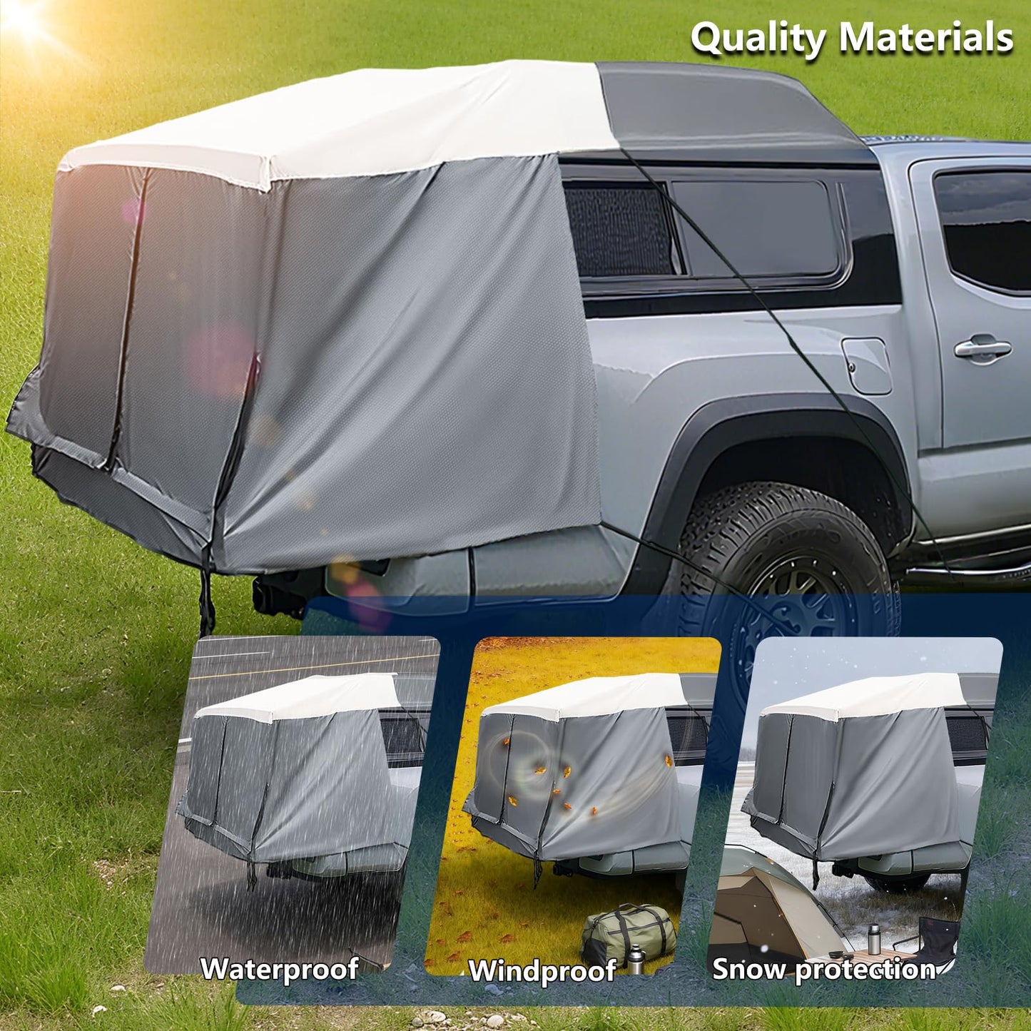 Full-Size Truck Bed Tent,Outdoor 600D Waterproof Truck Tent Compatible with Fits Ford F-150,Toyota Tundra,Chevy Silverado,Tacoma (2005+),Tailgates 58" (Designed for Full-Size Trucks with Caps)